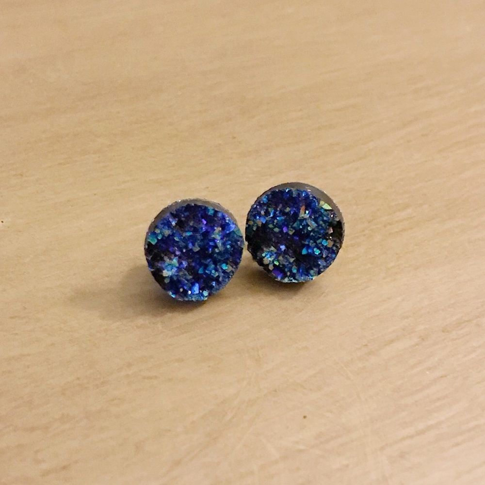 Handmade Blue druzy stud earrings